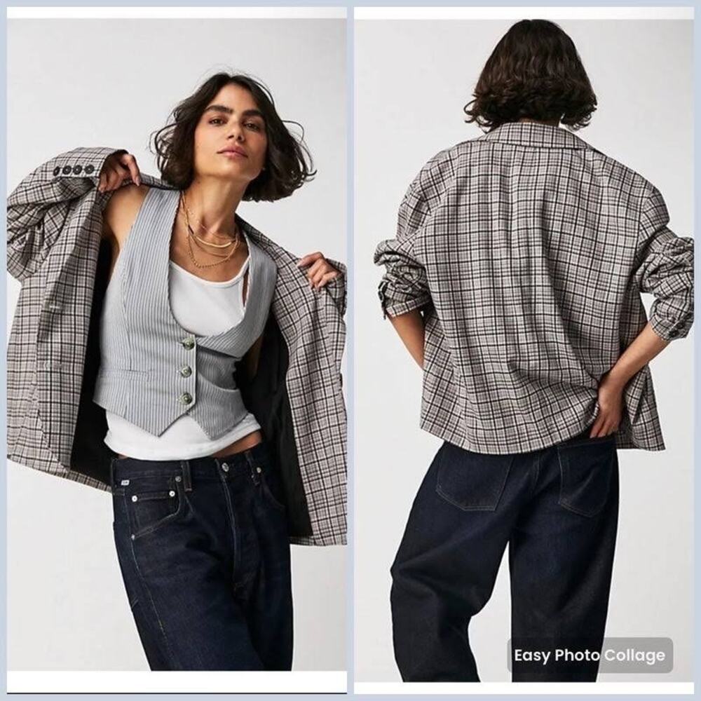 #235 FREE PEOPLE-WE THE‎ FREE CALI BOXY PLAID BLAZER SIZE: SMALLL- RET: $168 - Picture 5 of 13